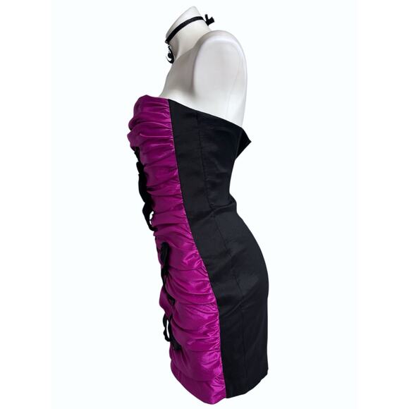 Vintage Jessica McClintock Strapless Satin Cocktail Prom Dress 80s 90s Fuchsia - Picture 4 of 12